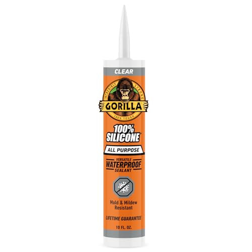 Gorilla 100% Silicone Waterproof Caulk, All‑Purpose Sealant, Mold & Mildew Resistant, Flexible Seal, Clear, 10 oz Cartridge (Pack of 1) - color: Clear, size: 1 Pack