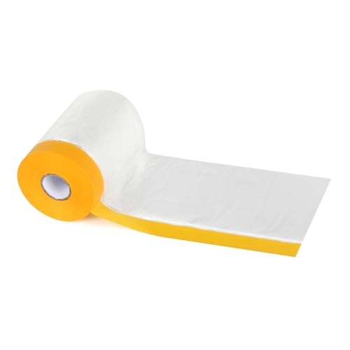Voomey Pre-Taped Masking Film, Painters Tape with Plastic Attached, Automotive Painters Tape and Drape for Appliances, Furniture, Wood Surfaces & DIY Projects - 1ft x 82ft - size: 550mm*25m, style: Standard Roll