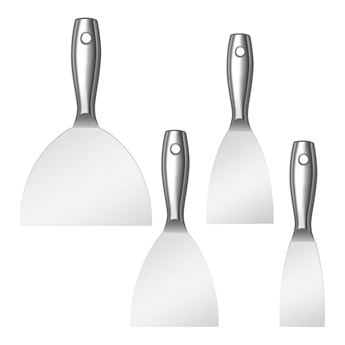 Putty Knife Set,4 PCS 2",3",4",6" One Piece Premium Polished All-Stainless Steel Scraper Tool for Drywall Finishing,Professional Grade Putty Blade for Scraping Paint, Taping