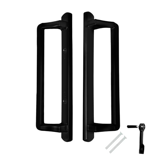PGT 10" Sliding Glass Door Handle Set with Thumb Latch Lever, and Screws | Interior and Exterior Replacement Patio Door Handle with 3-7/8" Hole Spacing | Fix Repair PGT Door Hardware - Black - color: Black, style: Set