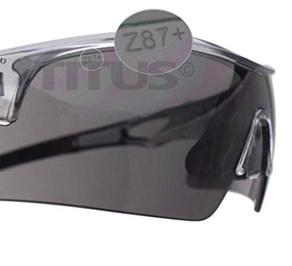 TITUS G20 All Sport Safety Glasses Shooting Eyewear Motorcycle Protection ANSI Z87+ Compliant - color: Black Frame - Smoke Lens - With Pouch