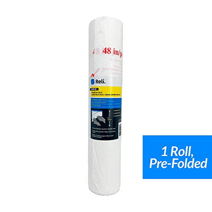 Reli. Masking Film, 1 Roll | 180' Foot x 48" Inch | Masking Plastic Film, Pre-Folded | Hand Masker for Painting & Automotive | Plastic Overspray Protection