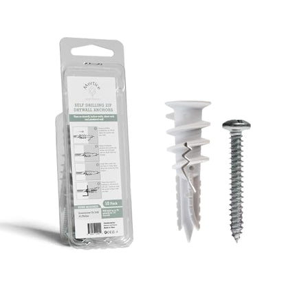 Reinforced Nylon 66 Drywall Repair Anchors - 90lb, Small Wall Hanging Kit for Apartment Quick Fixes & Towel Rack with Carbon Steel Screws, 10 Dry Wall Anchors and 10 Phillips Flat Head Wood Screws - style: 10 Pack