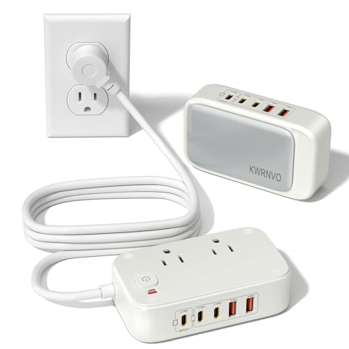 5FT Portable USB C Power Strip Surge Protector PD 20W Flat Wall Plug Charger Multipl Outlets with 2500W AC Outlets, 3 USB-C Ports, 2 USB-A Ports for Home/Office/Travel - color: Pearl White