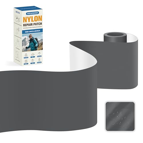 KING MOUNTAIN Self Adhesive Nylon Fabric Repair Tape, 4×63 Inches, Quick Down Jacket Repair Patch, Waterproof Outdoor Gear Patch Kit for Tent,Backpacks,Umbrella, Gloves, Sleeping Bag (Dark Grey) - color: Dark Grey, size: Nylon-4"W×63"L