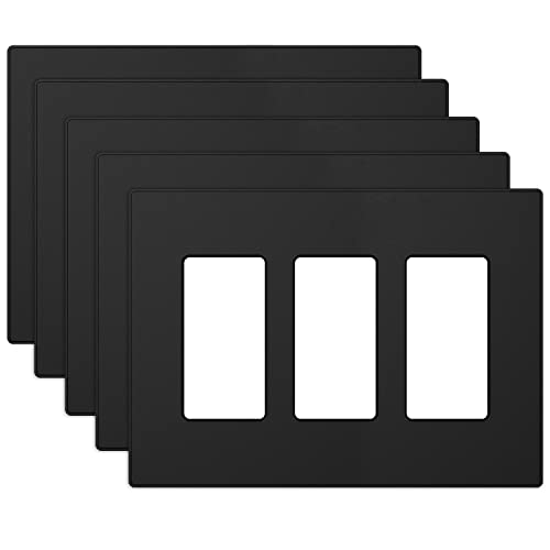 ELEGRP 3 Gang Screwless Decorative Wall Plates, Mid-Size Unbreakable Thermoplastic Faceplate Cover for Decorator Receptacle Outlet Switch, UL Listed (5 Pack, Matte Black) - color: Black, size: 5 Pack