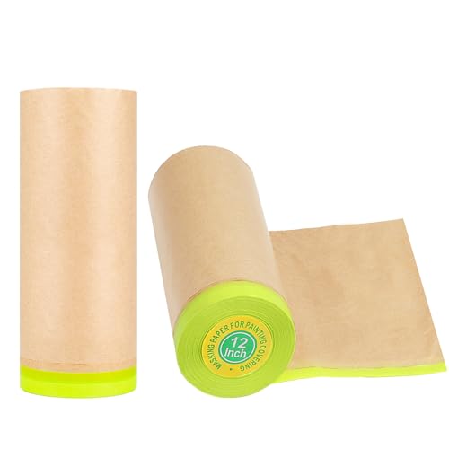 MyLifeUNIT Masking Paper, Automotive Masking Paper Roll with Tape for Painting Protection Covering (2 Rolls, 12 inch x 50 feet) - size: 12 inch x 50 feet