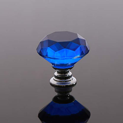 Akstore 10 Pcs Crystal Glass Cabinet Knobs 30mm Diamond Shape Drawer Kitchen Cabinets Dresser Cupboard Wardrobe Pulls Handles (Blue) - color: Blue