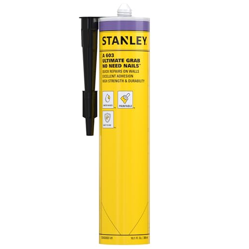 Stanley A603 Ultimate No Nail Grab Adhesive - Instant Grab Construction Adhesive for Window and Door, Drywall, Plaster Panel, Parquet Skirtings and DIY Decorations, 10.1 fl. oz. 1 Pack - size: 10.1 Fl. Oz. 1 Pack