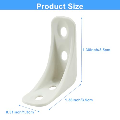 20 Pcs Plastic Corner Bracket, White Corner Brace 4 Holes L Brackets Small Plastic Shelf Brackets for Wood Shelves, Home Drawers, 1.38 x 1.38 x 0.51 inch - size: 4 Hole