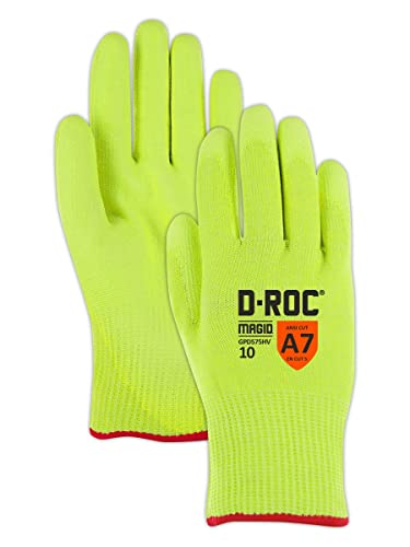 MAGID GPD575HV-10 D-ROC GPD575HV Lightweight Hi-Viz Polyurethane Palm Coated Work Gloves - size: 9/L, style: 12 Pairs