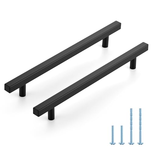 JOY DECOR 10 Pack 7-1/2 Inch Matte Black Square Cabinet Handles Stainless Steel Cabinet Hardware Pulls for Kitchen and Drawers with 10 Inch Overall Length - color: Matte Black, size: 7-1/2 Inch Hole Center