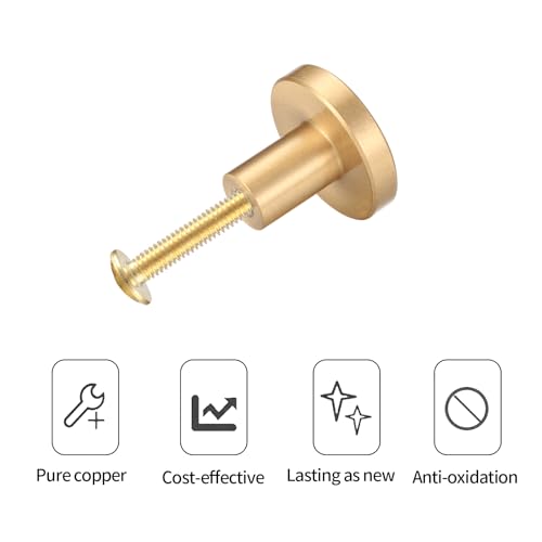 8 Pcs Gold Cabinet Knobs,Brushed Brass Round Kitchen Cabinet Hardware Pulls Knobs Gold for Dresser Drawer Cupboard Furniture Closet Wardrobe Door Knobs Handles, with Screwdriver,20x28 mm - size: 28mm/1.1inch (8 pcs Brass)