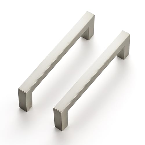 Ravinte 10 Pack Solid 3-1/2 Inch Center to Center Slim Square Bar Drawer Handles Cabinet Hardware - Brushed Nickel Kitchen Pulls - size: 3-1/2" Hole Center