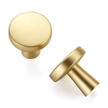 Ravinte 10 Pack Brushed Brass Cabinet Knobs Mini Round Knobs Single Hole Solid Drawer Pulls for Dresser Drawers -1 Inch Diameter - color: Brushed Brass