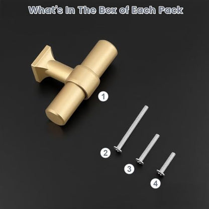 5Pack Single Hole Gold Champagne Cabinet Knobs T Shaped Dold Kitchen Cabinet Knobs Hardware Pull Knob for Cabinets and Drawers 50mm Total Length - color: Champagne Gold, size: Single Hole-2inch Length