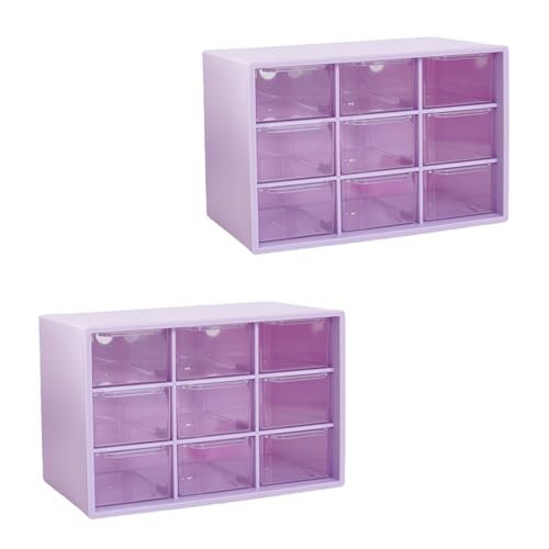 Feadily 2PCS Small Drawer Organizer for Desk, Desktop Drawer Organizer with 9 Clear Drawers, Plastic Desktop Storage Drawers 7.1 Inch x 3 .9 Inch x 4.7 Inch, Purple - color: Purple, size: 2PCS
