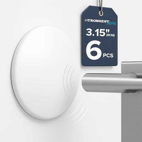 Strongest Home Wall & Door Handle Stopper 3.15" Set of 6 Pieces White Rubber Door Knob Round Wall Shield Cushion, Quiet Wall Protector for Door Handle, Guard Door Bumper Wall - Self Adhesive - color: White, size: Large 6 Pack