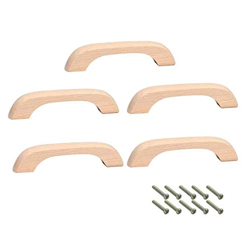 Mysummer 5PCS Wooden Handles for Cabinet Solid Handle Unfinished for Chest of Drawers Hole Distance 3.78 inch for Furniture Wardrobe Cupboard Closet Drawer Handle Pull - color: Unfinished Wood Color