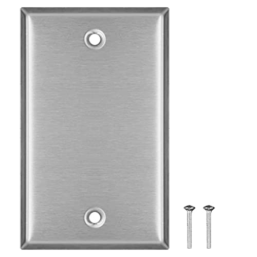 AP-10411, Stainless Steel Blank Wall Plates, 1 Gang Standard Size 4.50" x 2.76" Corrosion and Heat Resistant, Silver Metal, Cover Unused Electrical Sockets or Switch Holes - size: 1 Gang