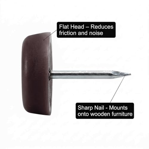 QWORK Brown Nail On Furniture Glides 3/4 Inch, 25 Pcs Chair Leg Floor Protectors for Wooden Furniture Anti Scratch Noise Reducing Pads