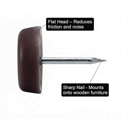 QWORK Brown Nail On Furniture Glides 3/4 Inch, 25 Pcs Chair Leg Floor Protectors for Wooden Furniture Anti Scratch Noise Reducing Pads
