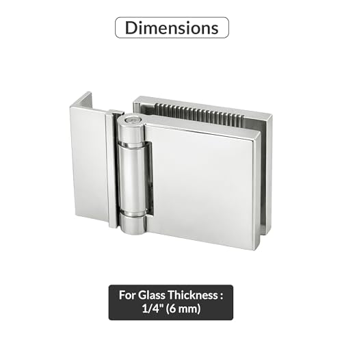 FHC L-Mount Universal Hinge, Aluminum Material, Polished Chrome Finish, for 1/4" Tempered Glass, Free-Swinging Single-Acting, Square Design Shower Door Hinge - color: Polished Chrome