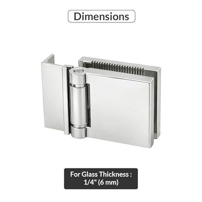 FHC L-Mount Universal Hinge, Aluminum Material, Polished Chrome Finish, for 1/4" Tempered Glass, Free-Swinging Single-Acting, Square Design Shower Door Hinge - color: Polished Chrome