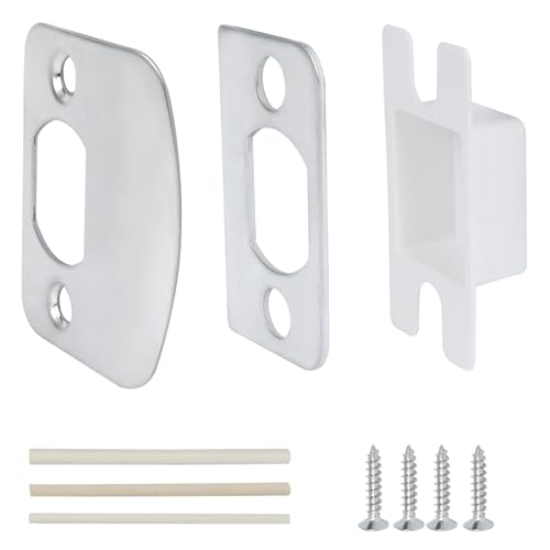 Door Latch Strike Plate, Stainless Steel Door Lock Plate Repair Kit with Spacer Shim, Universal Security Striker for Fix Door Won’t Latch, Indoor or Outdoor Security Reinforcement (Silver) - color: Silver
