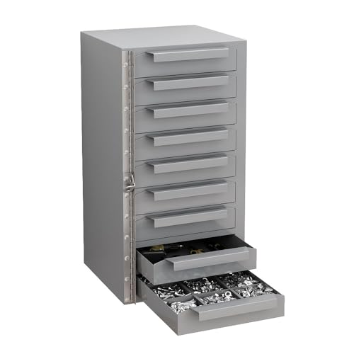 Yeeoy 9-Drawer Storage Cabinet, Tool Box Side Cabinet, Steel Parts Cabinet Van Storage Drawers, Bit Organizer Tool Chest for Hardware Storage and Organizers, Grey, Powder Coat Finish