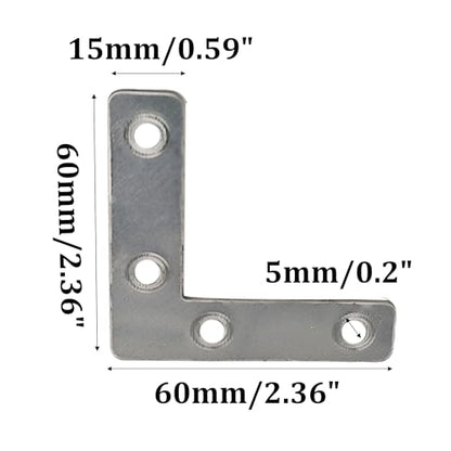 10PCS (60x60mm) Flat L Brackets Corner Braces, Heavy Duty Steel Right Angle Support Plates for Furniture, Shelves, Photo Frames, Cabinet Repair (Silver) - size: 2.36" x 2.36", style: Silver