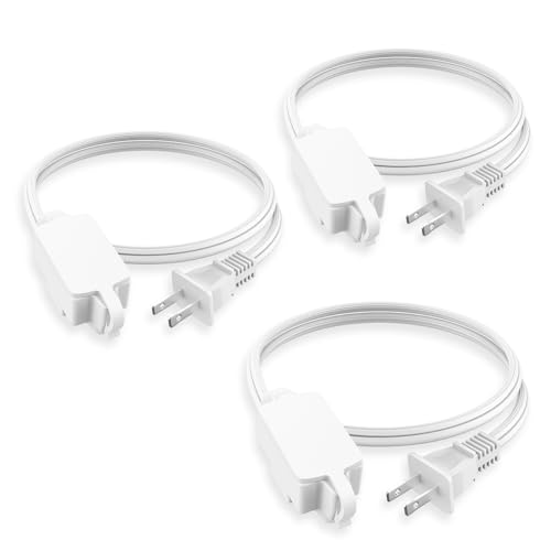 PLUGTUL Indoor Extension Cord 3 FT, 2 Prong White Extension Cord, 3 Polarized Outlets with Safety Cap Protect for Home Office, 16/2 SPT-2 ETL Listed, 3 Pack - color: White, size: 3FT