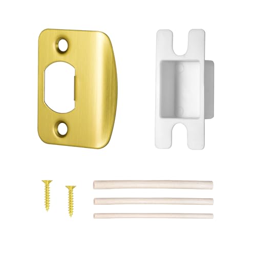 Gold Door Strike Plate for Interior Doors, Security Door Lock Latch Reinforcement Plate, Exterior Strike Plate Repair Kit, Satin Brass, 1 Pack - color: Satin Brass, size: 1 Pack