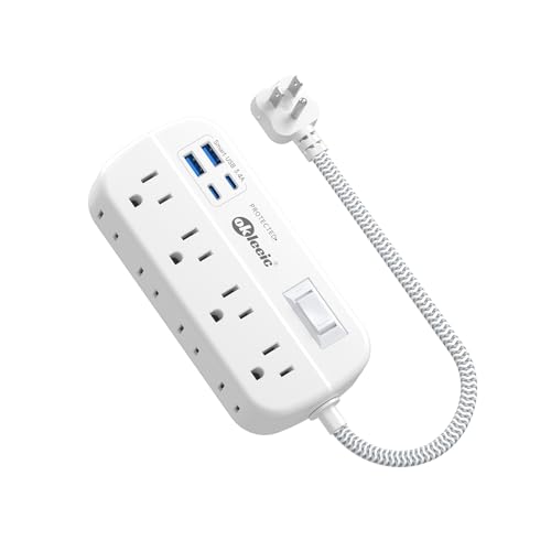 Short Extension Cord 1 ft - Flat Plug Power Strip Surge Protetor with 8 Outlets 4 USB (5V/3.4A 17W) Charging Ports, Multi Plug Wall Outlet Splitter for Home Bedroom Hotel Office Desktop Accessories - size: 1 FT, style: 8AC+2U2C