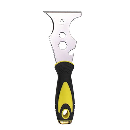 Multi-Painter's Stainless Steel Tool Spealloy Paint Scraper, Taping knife,3 in. Putty knife 15-in-1 Paint Scraper Hammer Head Soft Grip Handle Fixed Multi-Tool for Wood, Wallpaper Grout