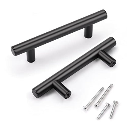 KNOBWELL 6 Pack 3" Kitchen Cabinet Handles Black, Modern Matte Black Dresser Drawer Pulls for Cupboard Vanity Closet, 5" Overall Length - color: Black, size: 3 inch(76mm)