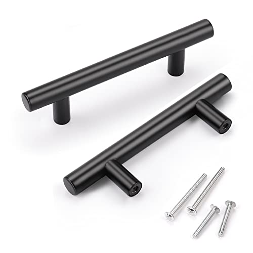 KNOBWELL 6 Pack 3" Kitchen Cabinet Handles Black, Modern Matte Black Dresser Drawer Pulls for Cupboard Vanity Closet, 5" Overall Length - color: Black, size: 3 inch(76mm)
