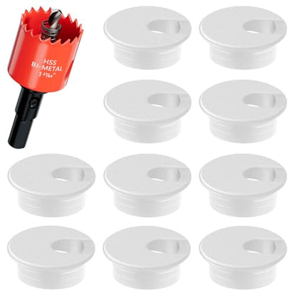 1-3/8 in. Hole Saw with 10PCS White Desk Grommet - Cable Management Kit for TV, Office, and Home Table - Hide Wires Behind Wall, TV Wall Cable Pass Through, Desk Cable Hole Covers - color: Grommet White, size: 1-3/8 inch