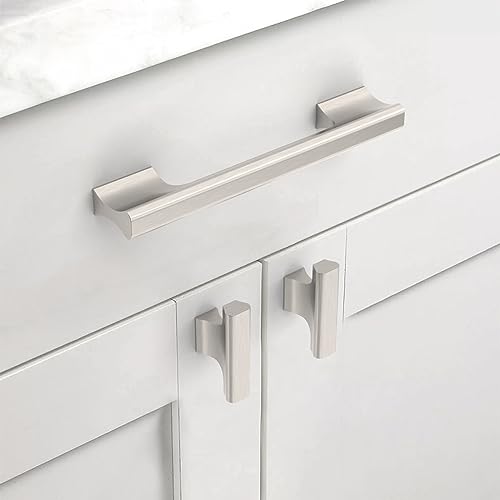 Asidrama 10 Pack Brushed Satin Nickel Kitchen Cabinet Knobs Dresser Knobs Drawer Knobs Single Hole Cabinet T Bar Pull Handles for Kitchen Wardrobe Cupboard - color: Brushed Satin Nickel, size: Single Hole Knob, style: 10 Pack