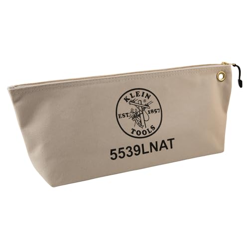 Klein Tools 5539LNAT Zipper Bag, Large 16-Inch Canvas Tool Pouch for Tool Storage with Brass Zipper, and Grommet for Hanging, Natural - color: Natural, size: Large
