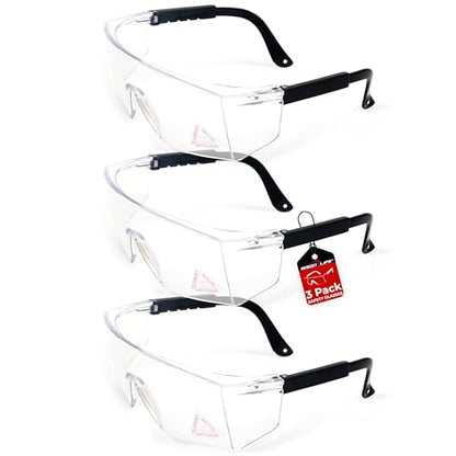 BISON LIFE Anti Fog Clear Safety Glasses with Adjustable Temple & Side Protection, Wraparound Anti-Scratch Lens, Clear Lens & Black Temple, Lab Goggles, Mowing, Gardening & More (Pack of 3) - color: Clear/Black