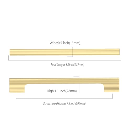 Asidrama 10 Pack 7.5 Inch(192mm) Brushed Gold Kitchen Cabinet Handles, Cabinet Pulls Kitchen Cabinet Hardware Cupboard Handles Drawer Pulls - color: Brushed Gold, size: 7.5" Hole Center(192mm), style: 10 Pack