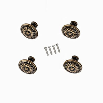 Pull Handle Metal Flower Shape Cabinet Drawer Door Knob Bronze Tone Pack of 4