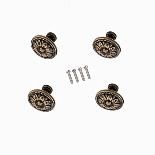 Pull Handle Metal Flower Shape Cabinet Drawer Door Knob Bronze Tone Pack of 4