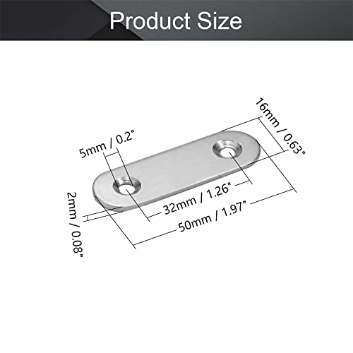 MroMax 10Pcs 201 Stainless Steel Straight Brackets 1.97" x 0.63" Flat Straight Braces Brushed Metal Fixed Connecting Plate for Repairing Furniture, Bookcase, Table, Chair Legs 2 Holes with Screws - size: 1.97"x 0.63"x 0.08"(LxWxT)
