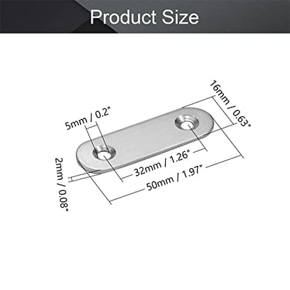MroMax 10Pcs 201 Stainless Steel Straight Brackets 1.97" x 0.63" Flat Straight Braces Brushed Metal Fixed Connecting Plate for Repairing Furniture, Bookcase, Table, Chair Legs 2 Holes with Screws - size: 1.97"x 0.63"x 0.08"(LxWxT)