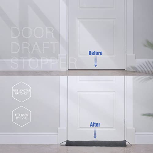 Door Draft Stopper, 42 Inch Weighted Under Door Noise Cold Air Blocker, Heavy Duty Sound Proof Draft Guard Gap Snake for Bottom of Doors and Windows, 2.4lbs (Gray) - size: 42in
