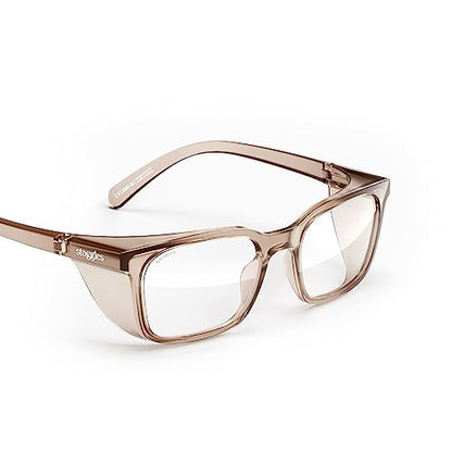 Stoggles Rectangle Z87.1 Certified Safety Glasses, Blue-Light, UV Blocking Lens, Top & Side Shield, Anti-Fog, Stylish Eyewear - color: Cold Brew, size: Medium Standard Fit
