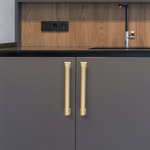 Alzassbg 10 Pack Brushed Gold Cabinet Pulls, 6-1/4 Inch(160mm) Hole Center Cabinet Handles Kitchen Pulls for Cabinets and Drawer AL3071MGP - color: Brushed Gold, size: 6-1/4" Hole Center