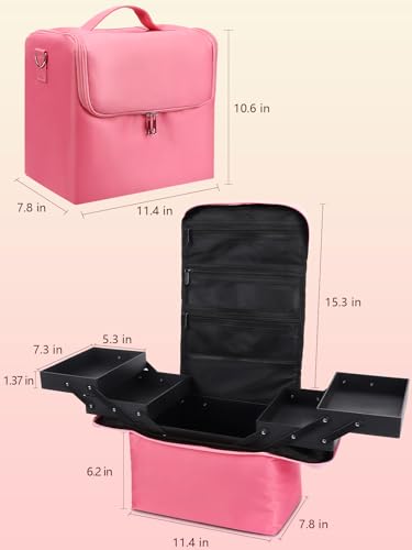 Deciniee Large Pink Makeup Nail Polish Organizer Bag, 4 Tier Professional Makeup Case, Waterproof Nylon, Travel/On-the-go Makeup Storage - color: Pink Regular